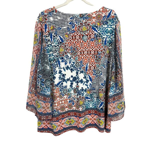 Chico's Florentine Tile Blouse V-Neck Multicolor Flowy Sleeves Size 3, XL - Picture 2 of 7